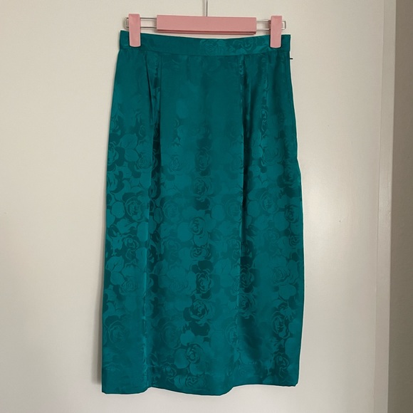 Papell Too Vintage Teal Silk Skirt - Picture 2 of 7
